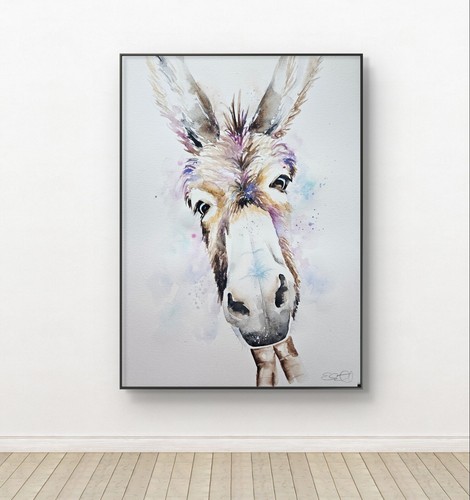 Original watercolour painting signed by Elle Smith Art of A Donkey, wall art, - Picture 2 of 9