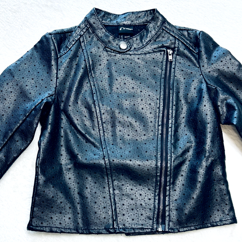 Art Class Jacket Girls XS 4-5 Y Moto Faux Leather Asymmetric Zip Black Stars