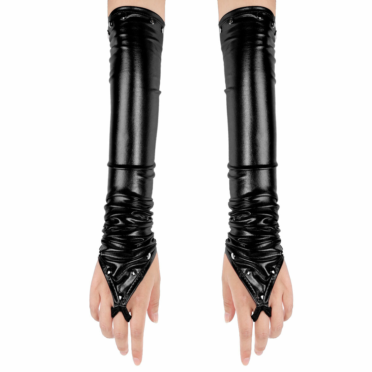 Black fingerless best sale elbow length gloves
