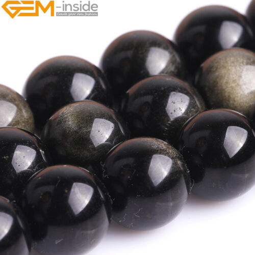 Natural Golden Obsidian Gemstone Round Loose Beads For Jewellery Making 15" GK - Picture 32 of 40