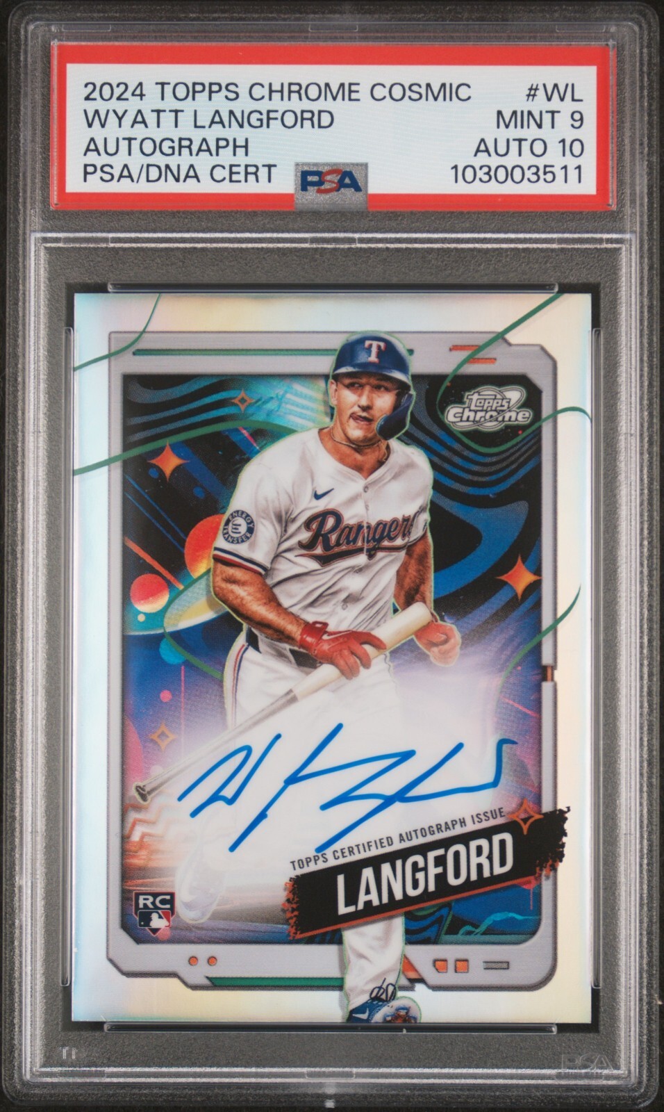 2024 Topps Cosmic Chrome Wyatt Langford Rangers RC Rookie AUTO GMT 9/10