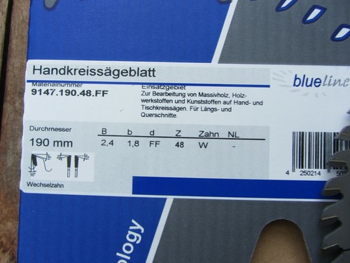 HM/Widia Kreissägeblatt 190 x 20 Z 48 Blue Line, für Festool CS 50 - Bild 3 von 3