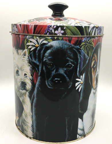 Pamela Renfro Puppy Love Collectible Tin Dogs Flowers 9 in H x 6 in W - 2006 - Picture 4 of 13