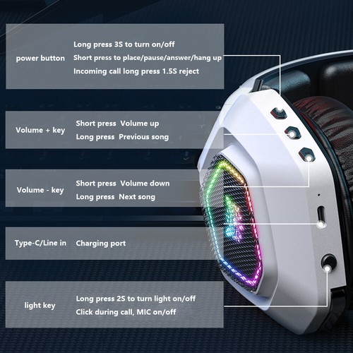 Wireless Gaming Headset 2.4GHz/BT 5.3/Wired with Mic RGB Light for PS4 PC Laptop - Photo 10/18