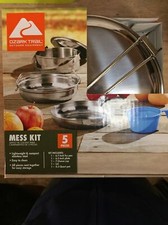 Ozark Trail 5-pc Mess Kit Stainless Steel Camping Cookware Fry Pan Cup Plate Pot