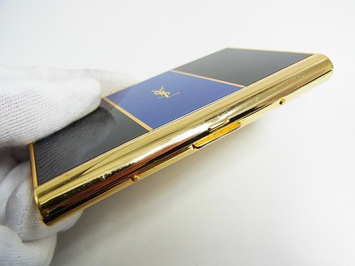 Working Yves Saint Laurent YSL Gas Lighter Gold & Blue Cigarette Case 2 pcs set - Picture 15 of 22