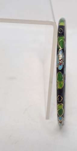 Vintage Cloisonne Bangle Bracelet Enamel Blue Gold Floral Thin Chinese Brass - Photo 5 sur 8