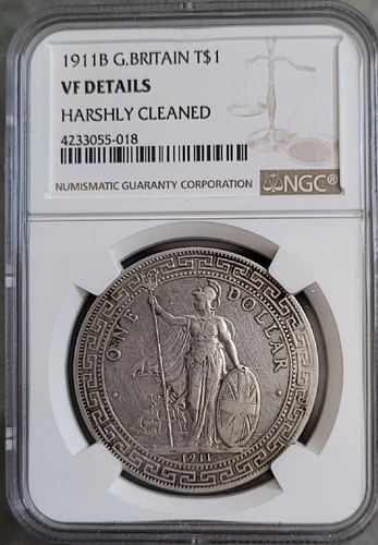 1911 B $1 Great Britain Trade Dollar Silver NGC VF Coin j4