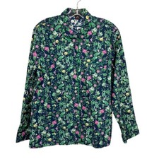 J. Crew Cotton Poplin Lounge Top Navy Green Floral Button Front Pajamas SMALL