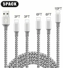 5 Pack Charging Cable Heavy Duty For iPhone iPad  Plus Charger Charging Cord 