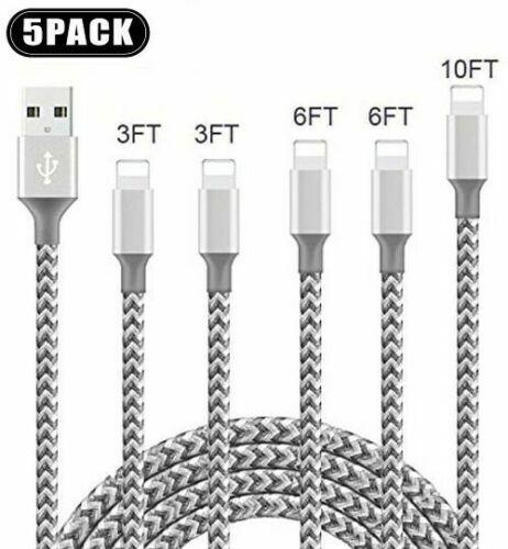 5 Pack Charging Cable Heavy Duty For iPhone iPad  Plus Charger Charging Cord  - Picture 1 of 9