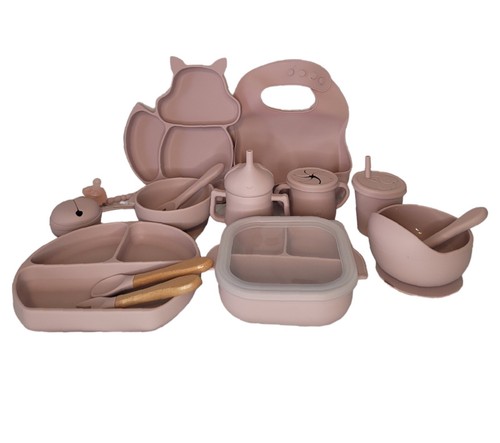 15pcs/ silicon baby feeding set Bowl Plate spoon forks sippy cup bib pacifier - Picture 8 of 15