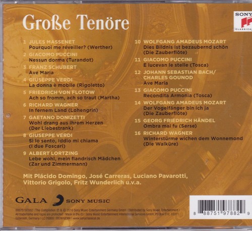 Große Tenöre - Carreras, Wunderlich, Pavarotti, Grigolo -CD-972- near mint - Bild 2 von 2