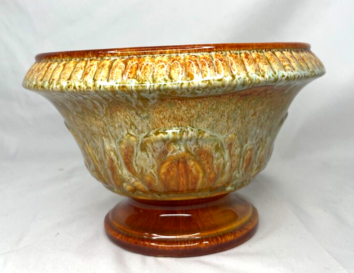 Haeger Keramik runder Übertopf #230 Sockel meliert Tropfglasur rost orange grün - Bild 5 von 12