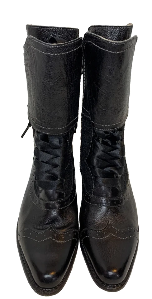 Oak Tree Farms Size 7.5 Faye Victorian Romance Lace Boot Cap Toe Leather - Image 2 of 4