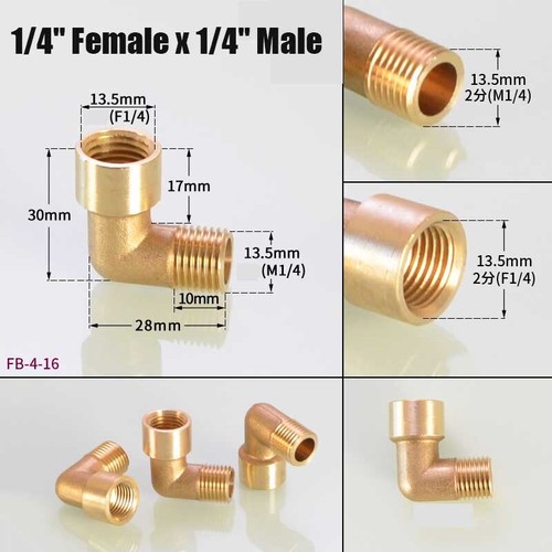 Messingbefestigung Gewinde Rohr Ellbogen 90° Stecker/Buchse 1/8"" auf 1/2"" Pneumatischer Adapter - Bild 12 von 25