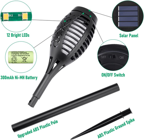 Solar Lights Outdoor, Solar Torch Light with Flickering Flame for Garden Decor, - Picture 3 of 6