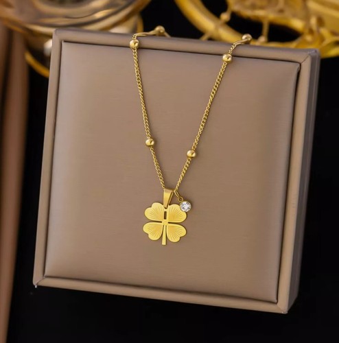 Neu Zirkonia Damen Halskette Kleeblatt Gold Glitzer Anhänger Geschenk für Frauen - Bild 1 von 1