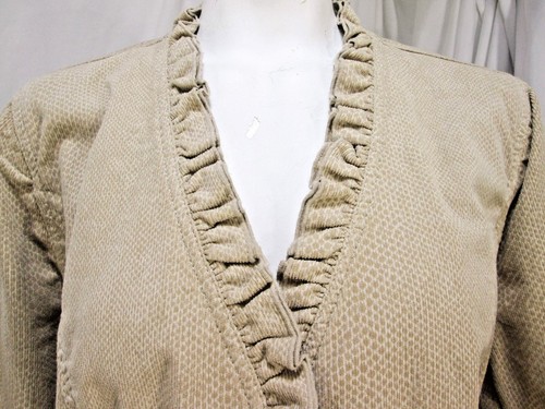 Chico's Gr. 2 (L) beige Schlangenleder Baumwollmischung LS Knopfleiste Rüschen Jacke - Bild 3 von 12