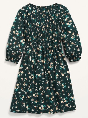 Old Navy Dark Green Spring Floral Smocked Long-Sleeve Dress for Girls Size  XS | eBay