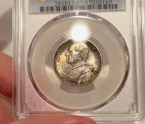 VATICAN CITY, ITALY: 1931 Anno X 5 Lire PCGS MS65 – FINEST KNOWN TONED BEAUTY - Video 1 of 1
