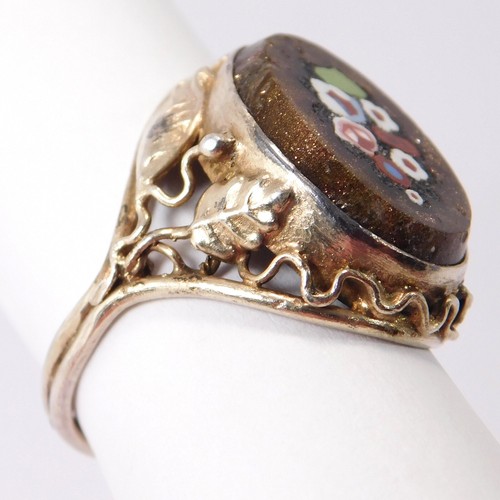 ARTS & CRAFTS RING GOLDSTONE MOSAIC STERLING GILT - Picture 9 of 9