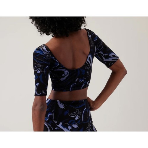 Athleta Exhilarate Velvet Crop Top A-C Agate Paisley Black Print Womens Medium M - Picture 2 of 9