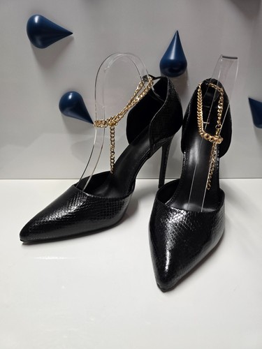 Women's Sexy Stiletto Heels Gold Chain Buckle Party High-heeled Shoes - Picture 3 of 14