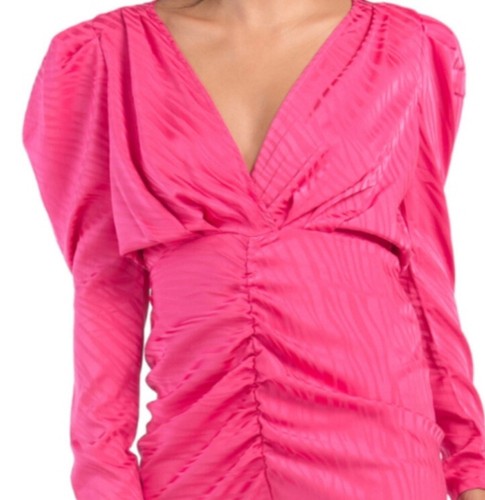 Ronny Kobo Astrid Dress Puff sleeves Gown Pink Party Wedding Size L V Neck $568 - Picture 3 of 12