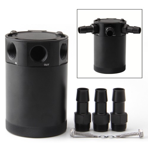 3-Port Oil Catch Can Baffled Reservoir Tank Air-Oil Separator Baffled Aluminum - Picture 3 of 14