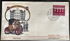 SWITZERLAND 1984 FDC EUROPA WATERCOLOR CACHET AUTOMOBILES FLEETWOOD -S16840