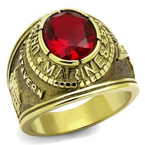 Herren vergoldeter Edelstahl simulierter Rubin CZ US Marines Breitbandring - Bild 18 von 21