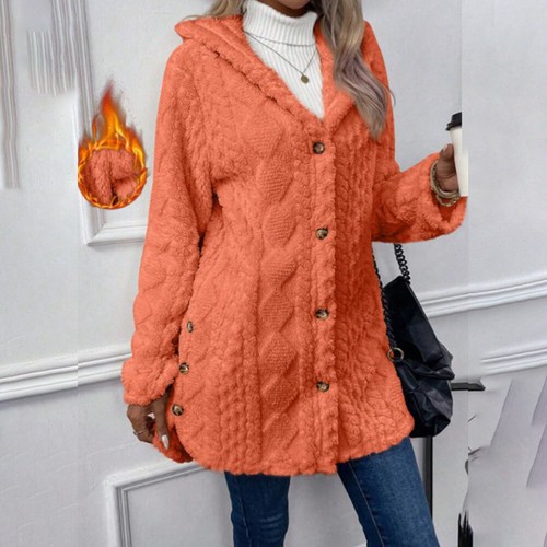 Ladies Fleece Fluffy Cardigan Coat Winter Warm Long Sleeve Hooded Jacket Outwear - Picture 18 of 25