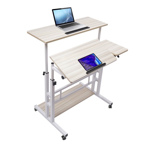 Adjustable Rolling Laptop Desk Office Computer Table Mobile Stand up Workstation - Picture 8 of 23