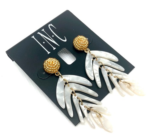 INC INTERNATIONAL PALM LEAF GOLD TONE BEADED CLUSTER SHAKY EARRINGS 3" NEW NWT - Picture 5 of 5