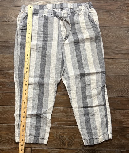 Allen Allen Pants Womens Large Linen Flowy Casual Pockets Mid Rise Gray Stripes - Picture 3 of 4