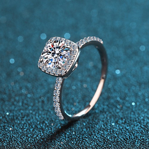 Anillos de moissanita de 1-2 quilates color D VVS1 para mujer S925 anillo de plata esterlina AZ117-J - Imagen 2 de 8