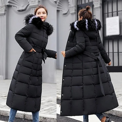 2025 new winter jacket women's warm fashion bow belt fox fur collar coat long. - Foto 15 di 27