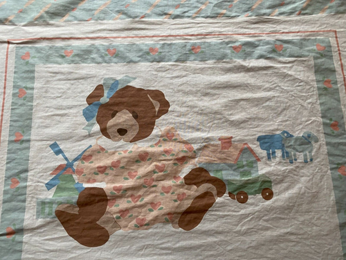 Trapunta vintage anni 80 Brooke Morrison BUSY BEARS orsacchiotto culla asilo tessuto pannello gemelli? - Foto 3 di 5