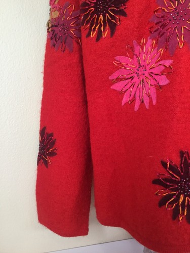 Vintage Y2K Susan Bristol Sweater Women’s Red Size Large 100 % Wool Flowers - Picture 5 of 9