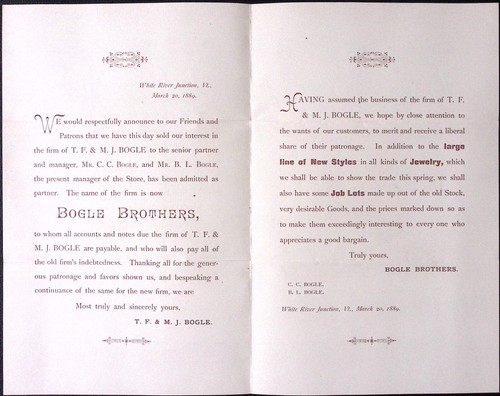 1889 Bogle Brothers Change in Business Announcement White River Junction VT - Picture 2 of 3