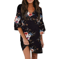 BELONGSCI Floral Dress V-Neck Bell Sleeve Dress Size XS NWOT