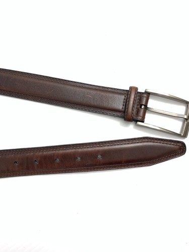 Men's Belt Brown 40 Leather Dress Belt Silver Buckle Suits Jeans Men - Picture 10 of 13
