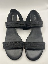 Gamins Safari Size 7 Black Sandals With Leather Upper Straps Pull On Silver Heel