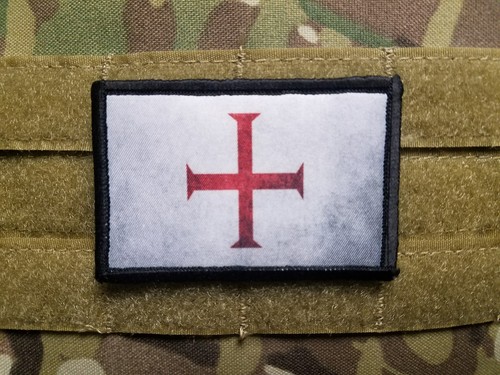 Crusader Cross Weathered Metal Hook Patch Infidel Christian Jerusalem - Picture 4 of 4