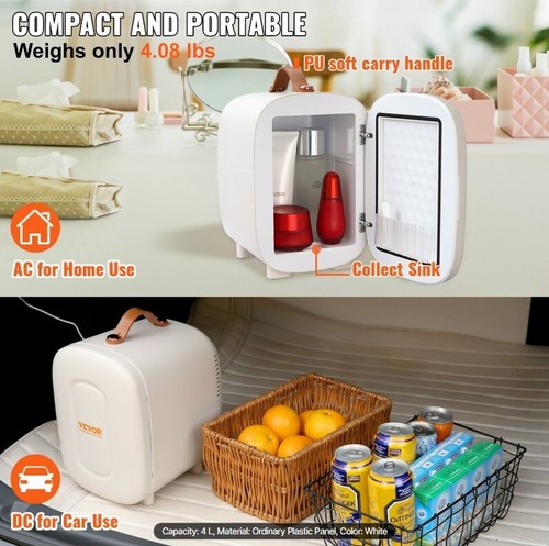 Vevor Mini Skin Care Fridge, 4 L/6 Can Cute Makeup Fridge for Cosmetics Beverage - Picture 4 of 11