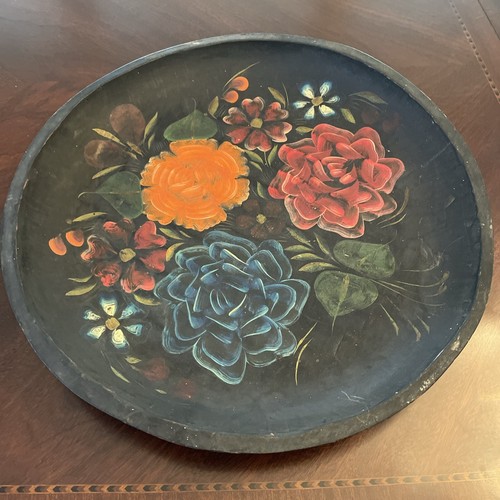 VTG LOT 2 Mexican Batea Hand Carved Floral Painted Wooden Tray 17” Wall Decor - Picture 3 of 6