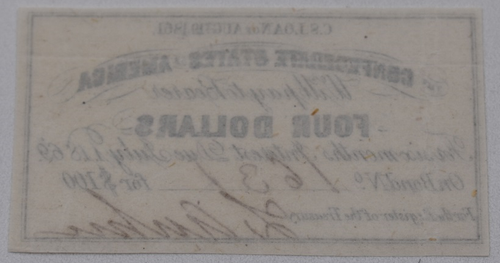 1869 $4 Four Dollars CSA CONFEDERATE STATES OF AMERICA Bond Coupon Excellent - Picture 2 of 2