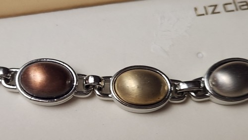 Liz Claiborne Bracelet Silver Bronze Gold Colored Links w/ Earrings & NIB - Picture 5 of 6