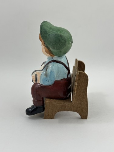 Vintage Set of 2 Boy Accordion Girl Book with Dogs on Wood Bench Figurines - Picture 12 of 15